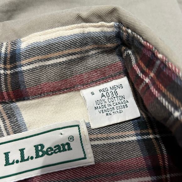 Vintage LL Bean Plaid Flannel Lined Tan Hurricane Shirt Small Canvas Button Up - Picture 2 of 7